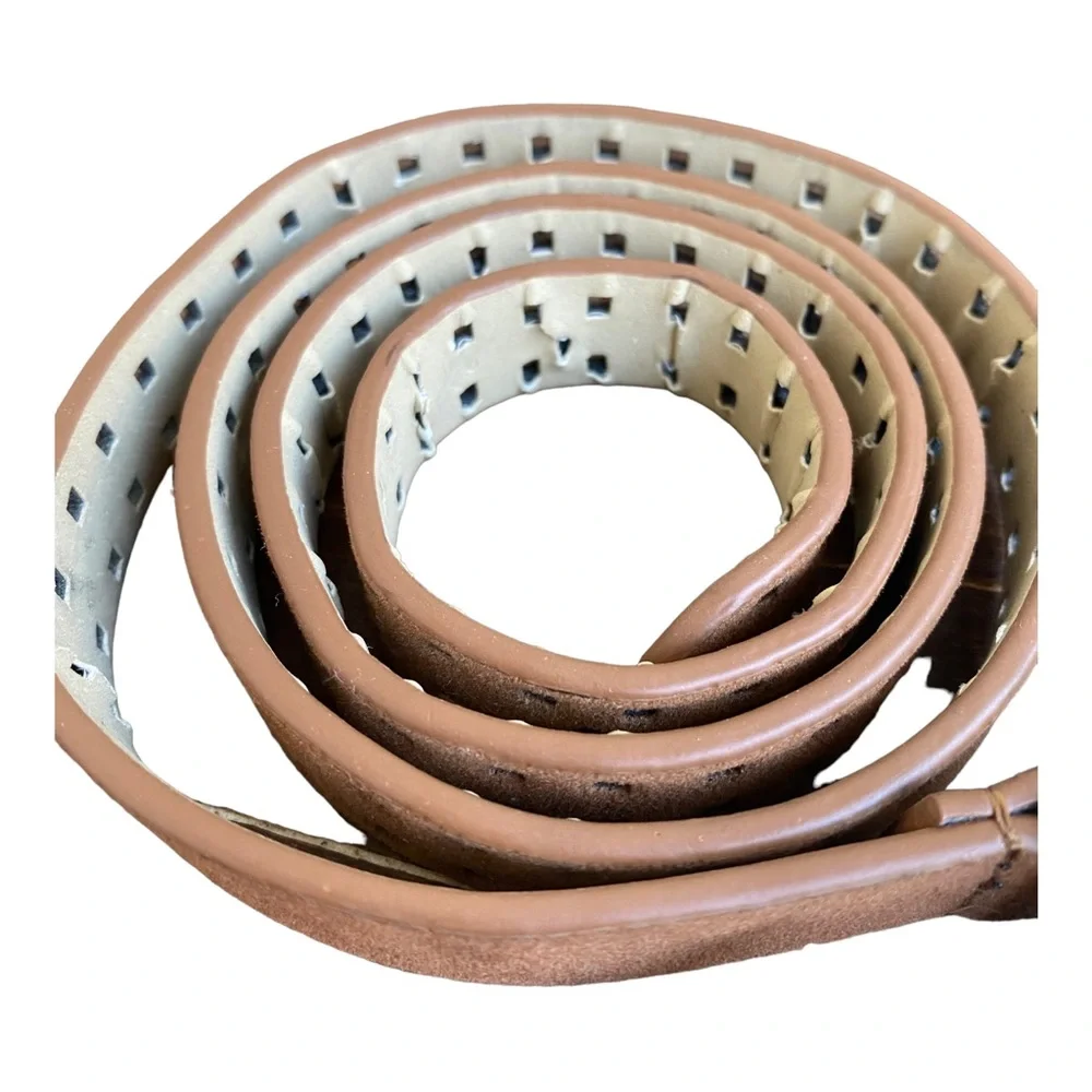Linea‎ Pelle Brown Faux Suede Leather Square Notch Square Silver Buckle belt